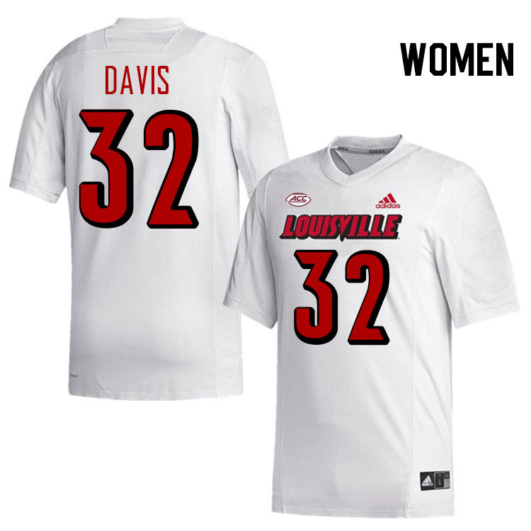 Women #32 Jurriente Davis Louisville Cardinals College Football Jerseys Stitched-White